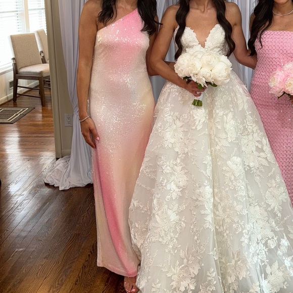 H Halston Tanya One-Shoulder Pink Sequin Dress - Picture 5 of 5